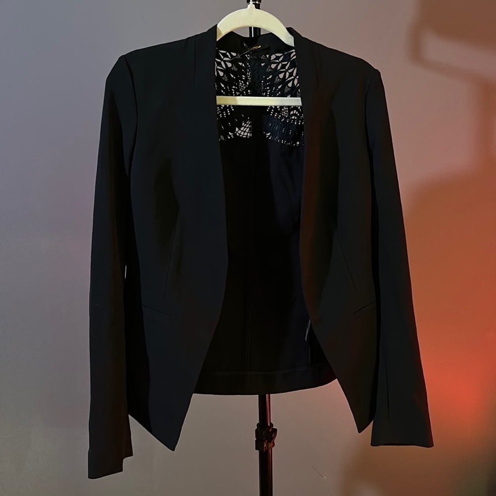 Kobi Halperin Black Blazer Open Front Lace Detail At Back Size Xs New $498.00